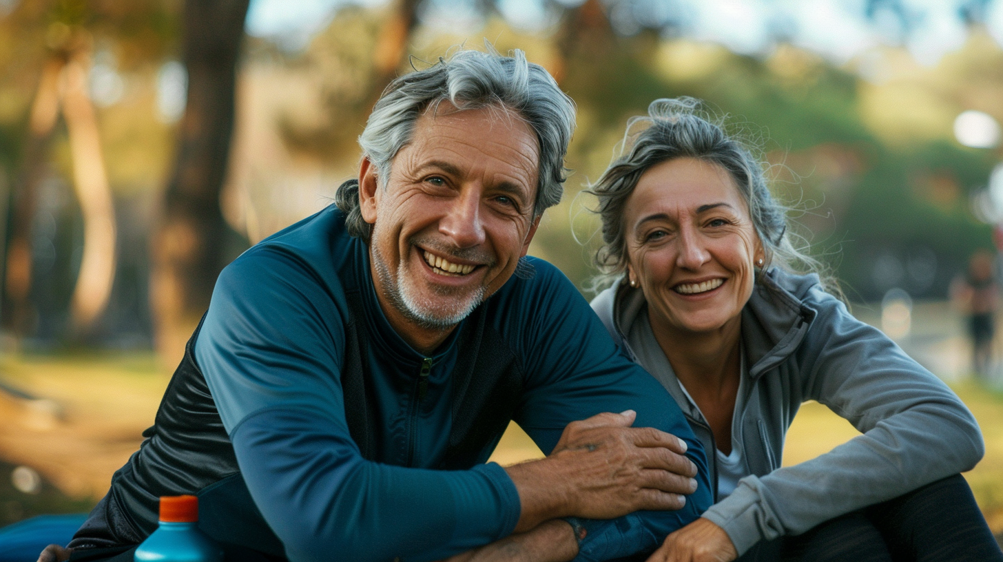 Молодий чоловік та жінка середнього віку після тренування